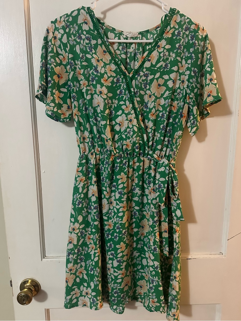 Green Floral Wrap Style Dress